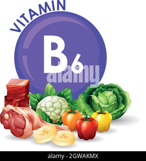 Varietà di alimenti diversi con vitamina B6 Illustrazione Vettoriale