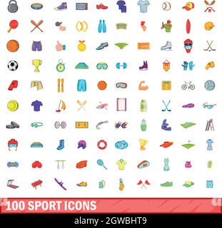 100 sport set di icone, stile cartoon Illustrazione Vettoriale