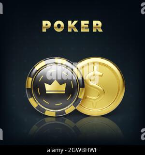 Moneta d'oro e chip casinò. Moneta d'oro da gioco realistica. Soldi di gioco. Illustrazione vettoriale Illustrazione Vettoriale