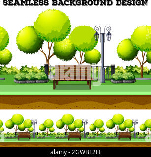 Alberi e panca nel parco Illustrazione Vettoriale