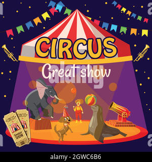 Grande Circus show concetto, stile cartoon Illustrazione Vettoriale