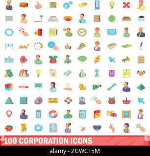 100 corporation set di icone, stile cartoon Illustrazione Vettoriale