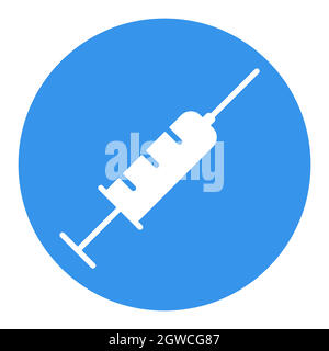 Icona del glifo bianco del vettore della siringa. Segnale medico Illustrazione Vettoriale