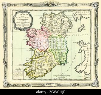 "L'Irlande divisée par Province civiles et ecclesiastiques". Traduzione: Irlanda divisa in province civili ed ecclesiastiche, pubblicata nel 1766, da Louis Brion de la Tour, (circa 1743-1803), geografo e demografo francese del XVIII secolo. Foto Stock