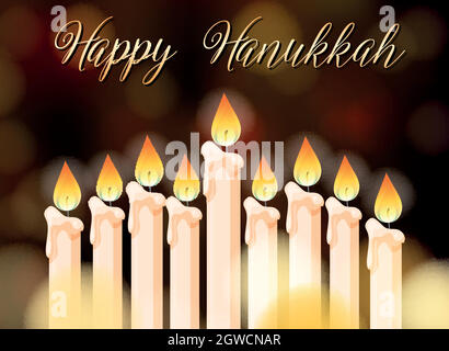 Happy Hanukkah poster design con candele Illustrazione Vettoriale