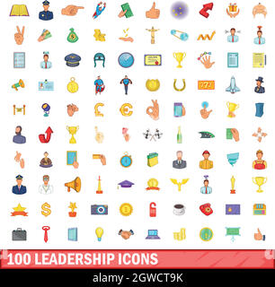 100 leadership set di icone, stile cartoon Illustrazione Vettoriale