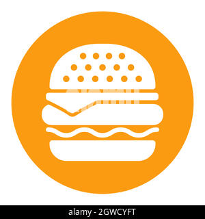 Icona del glifo bianco del vettore Burger. Cartello fast food Illustrazione Vettoriale