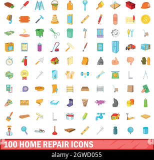 100 home riparazione set di icone, stile cartoon Illustrazione Vettoriale