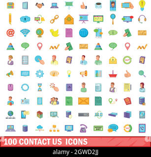 100 contattaci set di icone, stile cartoon Illustrazione Vettoriale