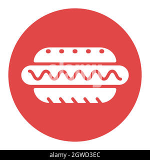 Icona glyph bianco vettore hot dog. Cartello fast food Illustrazione Vettoriale