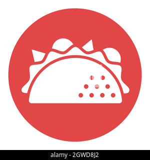 Icona del glifo bianco del vettore Taco. Cartello fast food Illustrazione Vettoriale