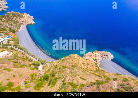 Spiaggia del vulcano Mavra Volia sull'isola di Chios, Grecia Foto Stock