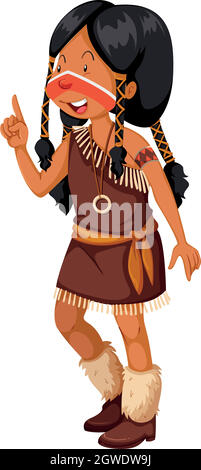 Bambina indiana nativa americana in costume marrone Illustrazione Vettoriale