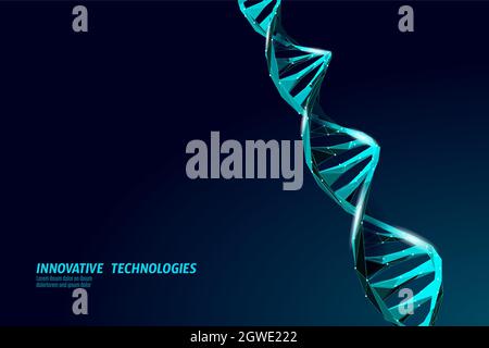 Il DNA 3D molecola chimica di struttura bassa poli. Triangolo poligonale punto linea cellula sana parte. Scienza microscopica blue medicina ingegneria del genoma vec Illustrazione Vettoriale