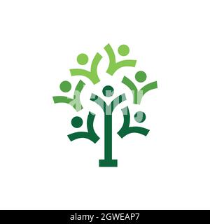 astratto albero persone connessione logo icona flat vettore concetto grafico design Illustrazione Vettoriale