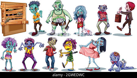 Diverso carattere di zombie Illustrazione Vettoriale