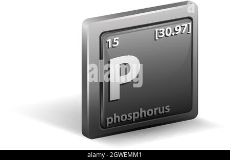 Elemento chimico del fosforo. Simbolo chimico con numero atomico e massa atomica. Illustrazione Vettoriale