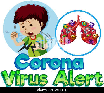 Font design per allarme coronavirus con bambino malato Illustrazione Vettoriale