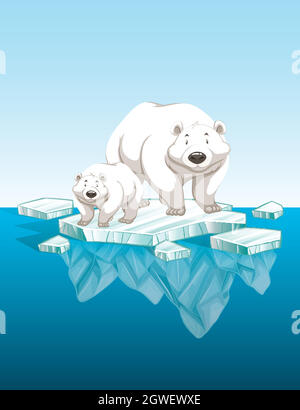 Orso polare della madre e cucciolo su ghiaccio Illustrazione Vettoriale