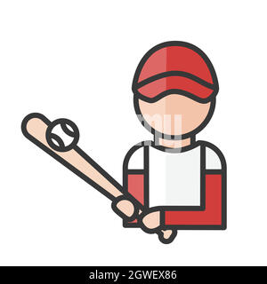 Avatar giocatore di baseball. Uomo che gioca un personaggio sportivo. Utente del profilo, persona. Icona persone. Illustrazione vettoriale Illustrazione Vettoriale