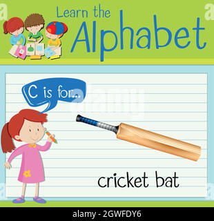 La lettera C della flashcard è per il pipistrello del cricket Illustrazione Vettoriale