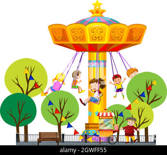 Bambini che cavalcano sul swing gigante al parco Illustrazione Vettoriale