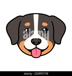 Divertente cartone animato Bernese Mountain disegno testa cane. Carino ritratto di Sennenhund cucciolo, illustrazione grafica vettoriale clip art. Illustrazione Vettoriale