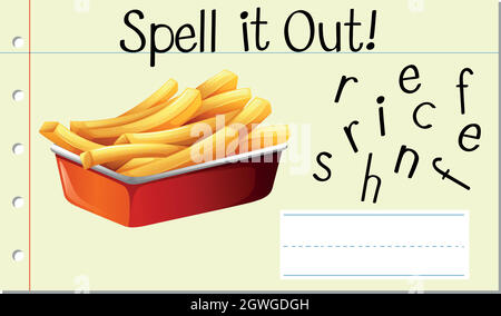 Scrivi la parola inglese patatine fritte Illustrazione Vettoriale