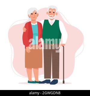 Carino anziano coppia, anziano e donna. Felici pensionati, nonni. Illustrazione vettoriale in stile piatto Illustrazione Vettoriale