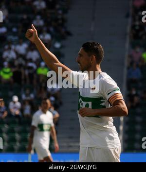 Elche, Spagna. 03 ottobre 2021. La Liga si è disputata tra Elche e Celta de Vigo allo stadio Martinez Valero. (Foto di Jose Luis Pérez/Pacific Press) Credit: Pacific Press Media Production Corp./Alamy Live News Foto Stock