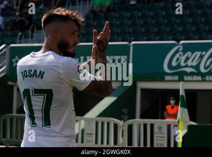 Elche, Spagna. 03 ottobre 2021. La Liga si è disputata tra Elche e Celta de Vigo allo stadio Martinez Valero. (Foto di Jose Luis Pérez/Pacific Press) Credit: Pacific Press Media Production Corp./Alamy Live News Foto Stock