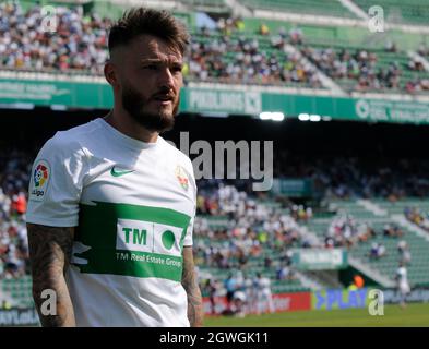 Spagna. 03 ottobre 2021. La Liga si è disputata tra Elche e Celta de Vigo allo stadio Martinez Valero. (Foto di Jose Luis Pérez/Pacific Press) Credit: Pacific Press Media Production Corp./Alamy Live News Foto Stock