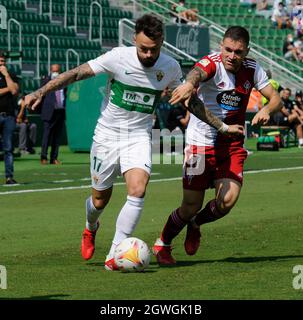 Elche, Spagna. 03 ottobre 2021. La Liga si è disputata tra Elche e Celta de Vigo allo stadio Martinez Valero. (Foto di Jose Luis Pérez/Pacific Press) Credit: Pacific Press Media Production Corp./Alamy Live News Foto Stock