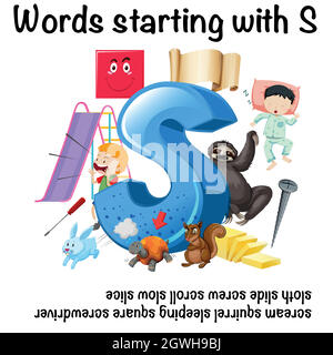 Parola inglese che iniziano con S illustrazione Illustrazione Vettoriale