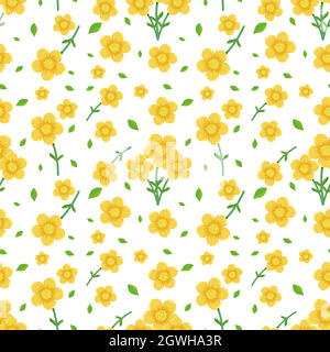 Modello senza cuciture con cute fiori gialli e foglie Illustrazione Vettoriale