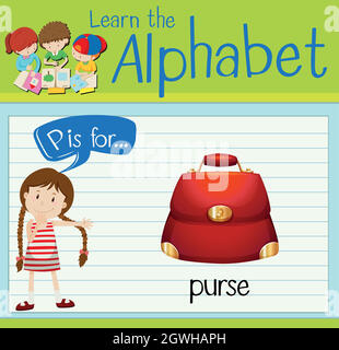 L'alfabeto P della flashcard è per la borsetta Illustrazione Vettoriale