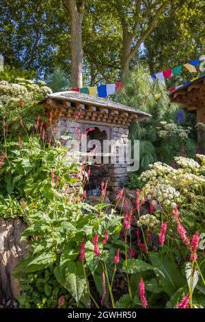 Trailfinders' 50th Anniversary Garden, RHS Chelsea Flower Show, tenuto nel parco del Royal Hospital Chelsea, Londra SW3 nel settembre 2021 Foto Stock