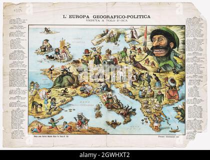 Europa geografico-politica mappa satirica, 1871. Manfredo Manfredi Editore, Bologna (editore). In italiano: “L’Europa geografico-politica” Satire. Foto Stock