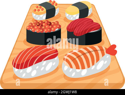 Una serie di sushi giapponesi Illustrazione Vettoriale