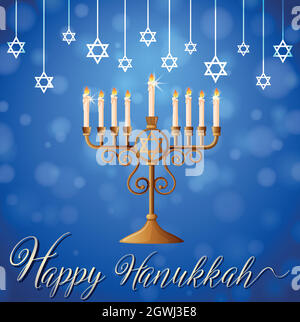 Happy Hanukkah con stella simbolo e candele Illustrazione Vettoriale