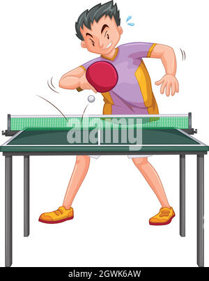 Uomo che gioca a ping-pong isolato Illustrazione Vettoriale