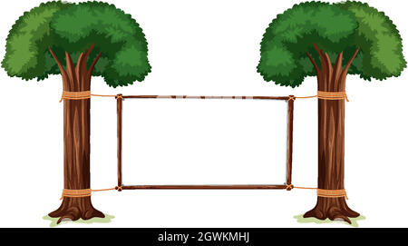 Banner vuoto con grandi alberi su sfondo bianco Illustrazione Vettoriale