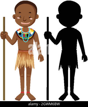 Set di personaggi di tribù africane con la sua silhouette Illustrazione Vettoriale