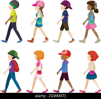 Ragazze e ragazzi senza volto che camminano Illustrazione Vettoriale