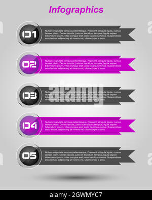 Modello di progettazione infografica con etichette in carta. Illustrazione Vettoriale