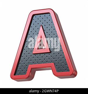 Carattere rosso in metallo lucido e cuoio nero lettera Un'illustrazione di rendering 3D isolata su sfondo bianco Foto Stock