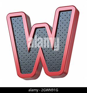 Carattere rosso in metallo lucido e cuoio nero Letter W 3D rappresentazione illustrazione isolato su sfondo bianco Foto Stock