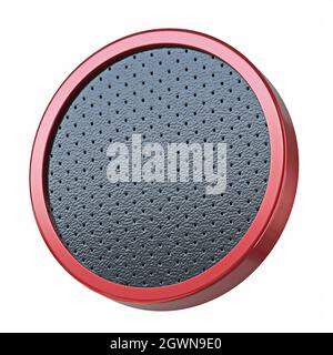 Disegno di rendering 3D in cerchio di caratteri rosso in metallo lucido e pelle nera isolato su sfondo bianco Foto Stock