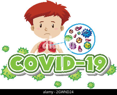 Poster design per tema coronavirus con ragazzo malato Illustrazione Vettoriale