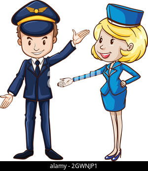 Un semplice disegno di un pilota e di una stewardess Illustrazione Vettoriale